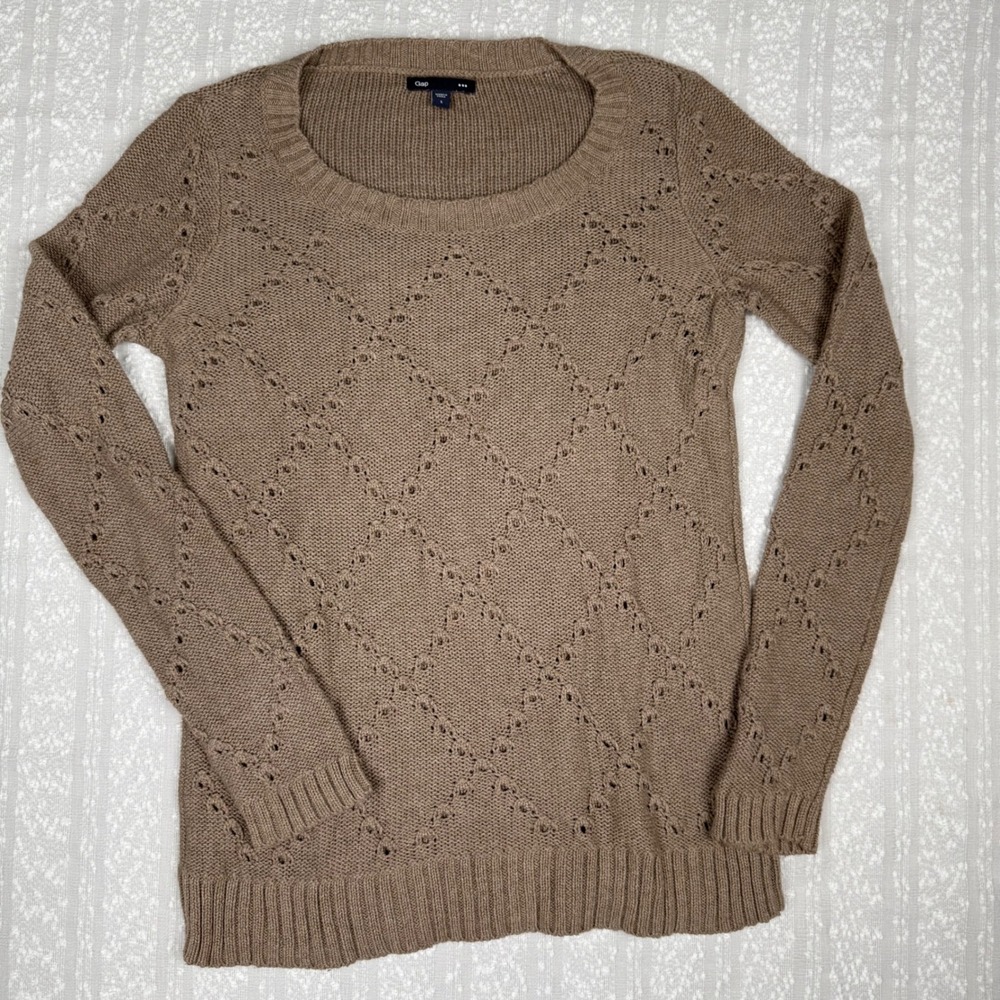 GAP Womens Lattice Knit Sweater Size S‎ Neutral Old Money Preppy Capsule Cottage
